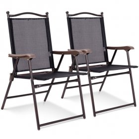 Costway Foldable Fabric Outdoor Lounge Chair - Set of 2 - Black