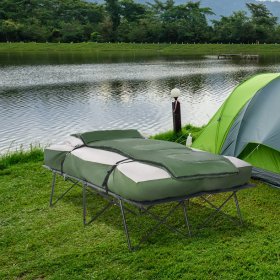 Outsunny 2-Person Collapsible Portable Camping Cot Bed Set with Sleeping Bag, Inflatable Air Mattress, & Comfort Pillows