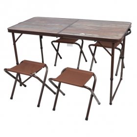 Ozark Trail Durable Steel and Aluminum Table and Stools, Open Dims 19.29" x 24.6", Brown