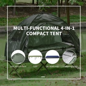 Outsunny Portable Camping Cot Tent with Air Mattress, Sleeping Bag, and Pillow