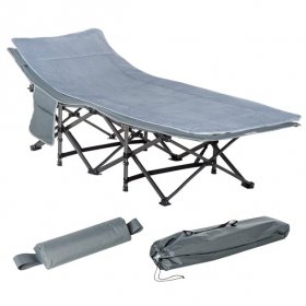Outsunny Folding Camping Cot for Adults with Mattress & Pillow, Double Layer Oxford Heavy Duty Sleeping Cots with Carry Bag, Portable Travel Camp Cots for Indoor Outdoor, Grey