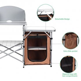 Costway Foldable Camping Table Outdoor BBQ Portable Grilling Stand w/Windscreen Bag