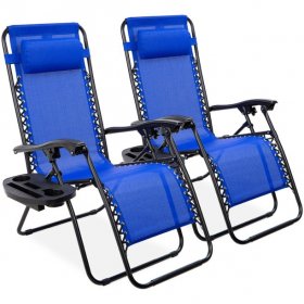 Best Choice Products Set of 2 Adjustable Zero Gravity Lounge Chair Recliners for Patio w/ Cup Holders - Cobalt Blue