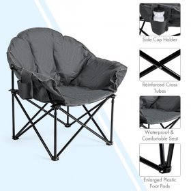 Costway Folding Camping Moon Padded Chair with Carry Bag Cup Holder Portable Grey