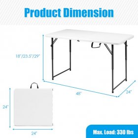 Costway 4ft Camping and Utility Folding Table Height Adjustable White