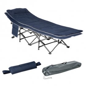 Outsunny Folding Camping Cot Adults, Double Layer Heavy Duty Sleeping Cots with Carry Bag, Portable Outdoor Lightweight Cot Bed, Blue