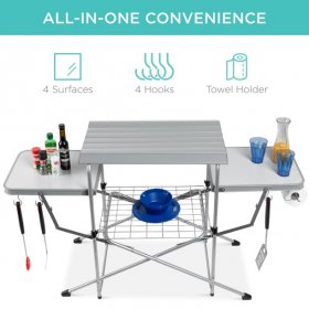 Best Choice Products Portable Folding Grill Table, Outdoor Food Prep Station for Camping w/ Carrying Case, 4 Hooks