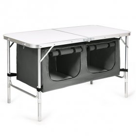 Costway Adjustable Camping Table Aluminum w/ Storage Organizer Grey