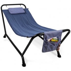 Best Choice Products Outdoor Patio Hammock Bed with Stand, Pillow, Storage Pockets, 500LB Weight Capacity - Blue