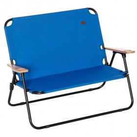 Outsunny Portable Folding Double Camping Chair Cup Holder, Loveseat for 2 Person, Outdoor Chair with Wood Armrest Beach Travel, Blue