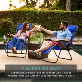 Best Choice Products Set of 2 Adjustable Zero Gravity Lounge Chair Recliners for Patio w/ Cup Holders - Cobalt Blue
